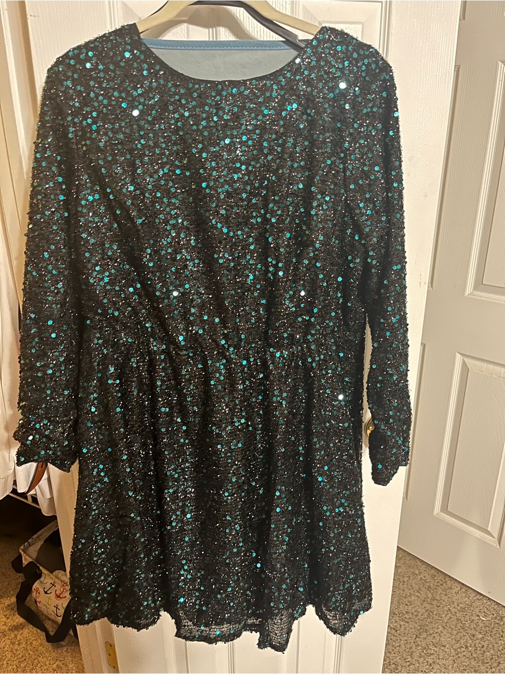 Shein Boatneck Sequin Bowknot Back Dress